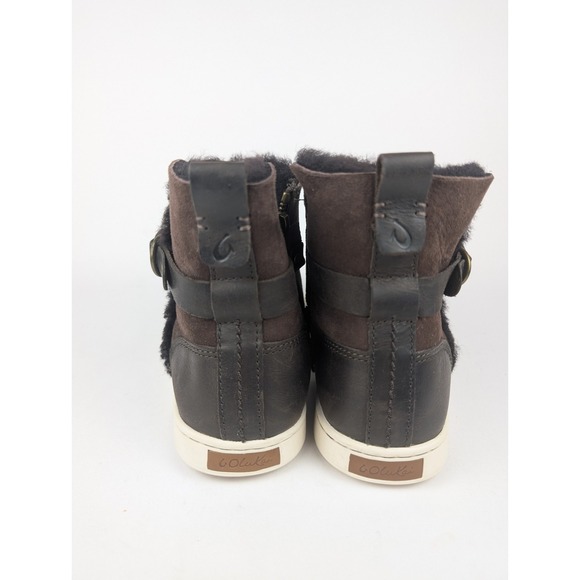 Olukai Pehuea Pa'I Shearling Sneaker Leather Boot Dark Brown Womens Size 7.5 - Picture 4 of 7